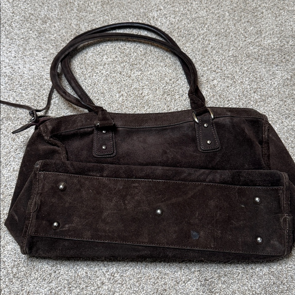 Made in Italy Genuine Leather Suede Hand Saddle Bag in Brown - Picture 5 of 14